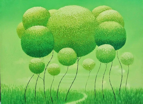 Vu Cong Dien, вьетнамский художник, живопись, деревья