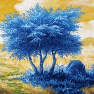 Пейзаж с синим деревом.