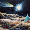Пейзаж Меркурия с кометой и голубой пирамидой.