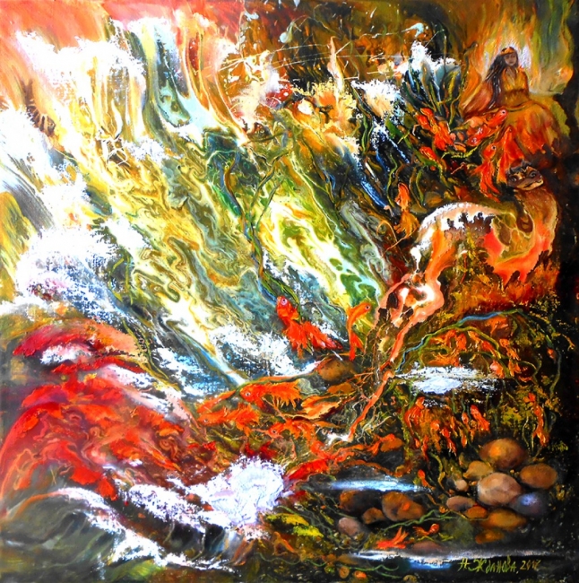 Современная живопись маслом в стиле сюрреализма картина с сюжетом фэнтези Подводная Одиссея