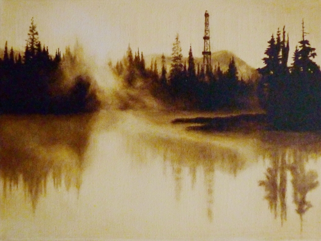 Картина нефтью "Буровая у озера"