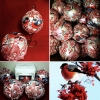 « Снегири с красным объемным декором», стеклянный шар