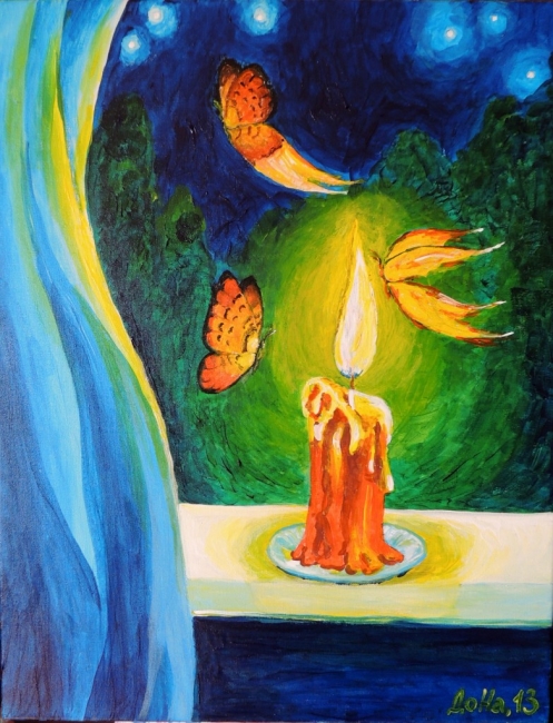 Картина "Бабочки и свеча"