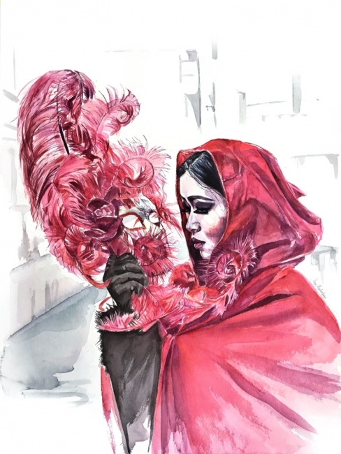 венецианская маска в красном (коллекционное)