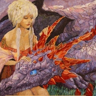 Мозаичное панно  Девушка с драконом