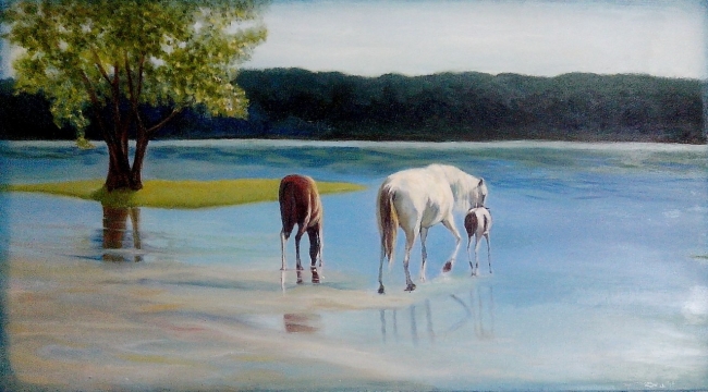 лошади на озере