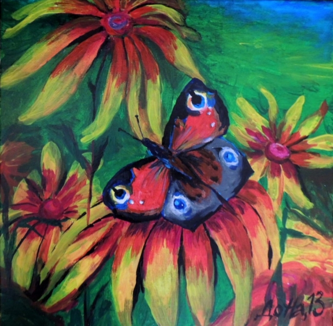 Картина "бабочка на цветке"