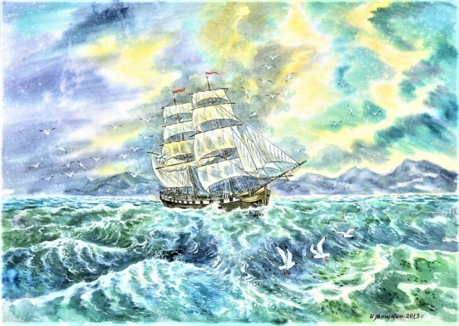 Корабль в шторме.