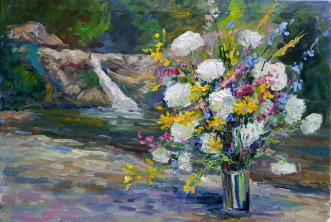 Полевые цветы на водопаде Жане. Серия «натюрморт под открытым небом», пленэр  ZhNataly.