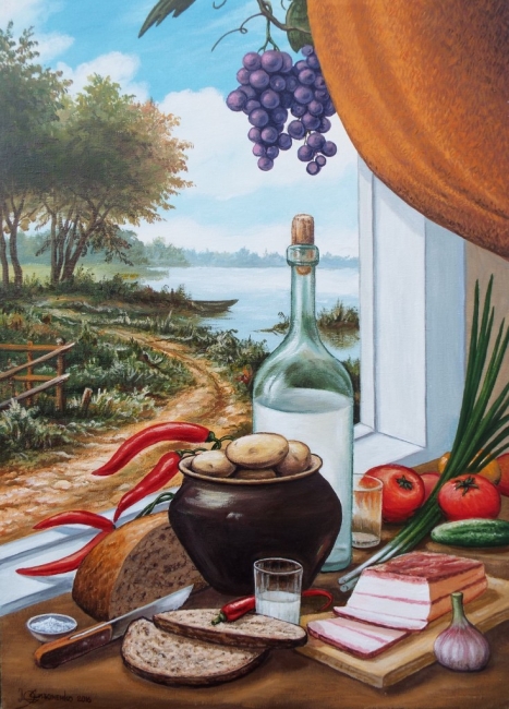 Самогон и сало.