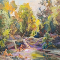 Детские игры в воде. Летний отдых на водопаде. Живографика ZhNataly