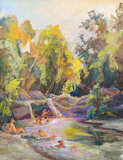 Детские игры в воде. Летний отдых на водопаде. Живографика ZhNataly