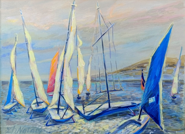 Яхты ждут спортсменов.Регата. Серия «Яхт-клуб». День и ночь. Проект «светофизика в живописи» ZhNataly, светящаяся картина.