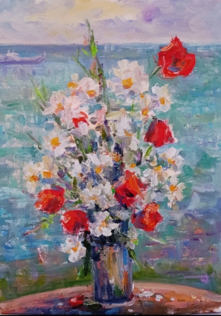 Маки и ромашки у моря. Серия «натюрморт под открытым небом». Пленэр ZhNataly