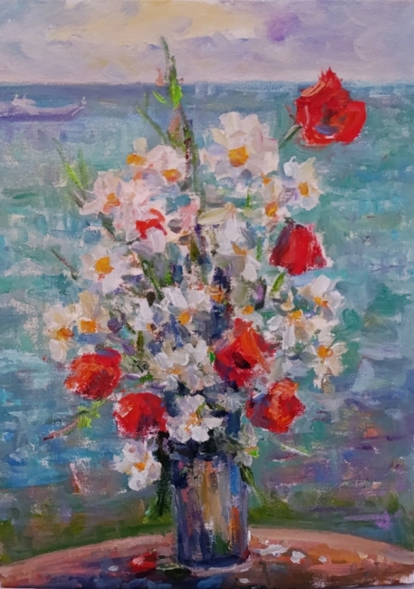 Маки и ромашки у моря. Серия «натюрморт под открытым небом». Пленэр ZhNataly